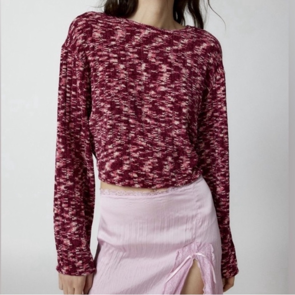 🟠NWT URBAN RENEWAL Remnants Marled Chenille Drippy Sleeve Sweater in Wine XL